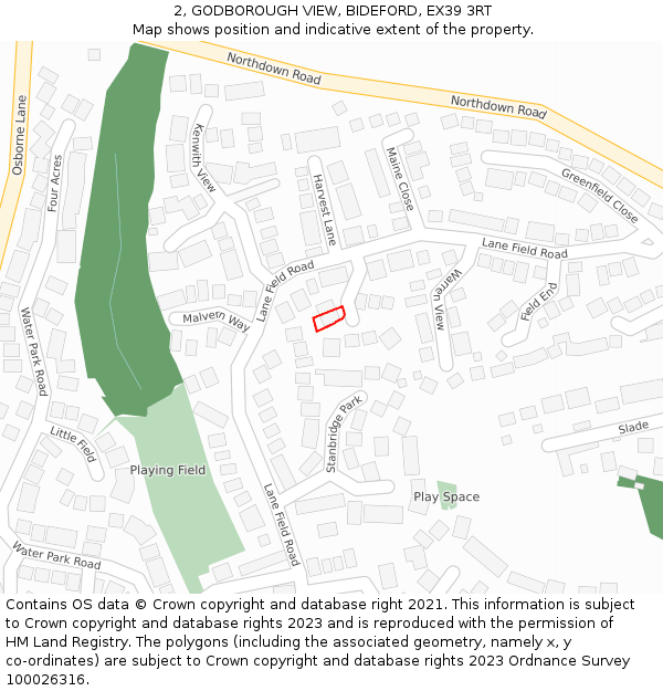 2, GODBOROUGH VIEW, BIDEFORD, EX39 3RT: Location map and indicative extent of plot