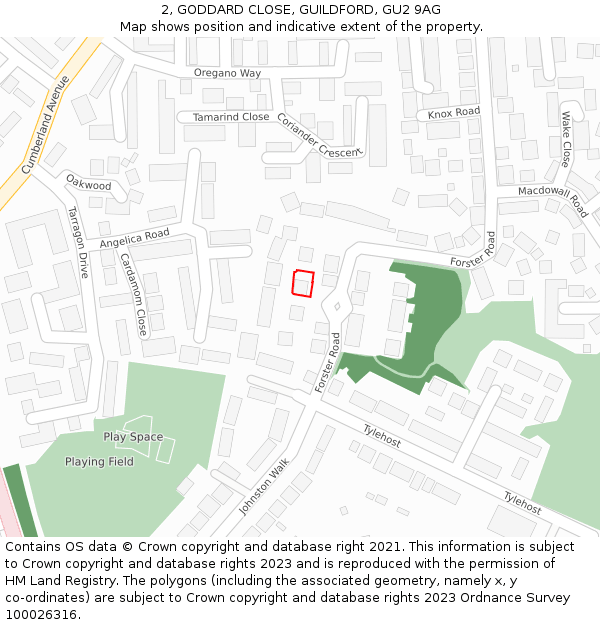 2, GODDARD CLOSE, GUILDFORD, GU2 9AG: Location map and indicative extent of plot