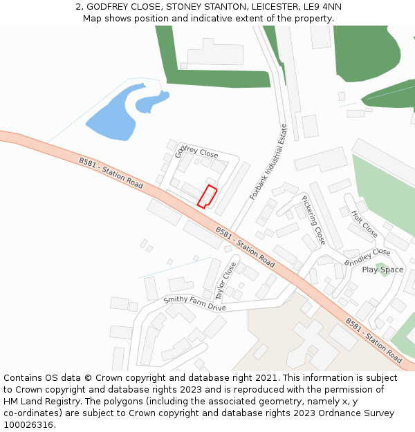 2, GODFREY CLOSE, STONEY STANTON, LEICESTER, LE9 4NN: Location map and indicative extent of plot