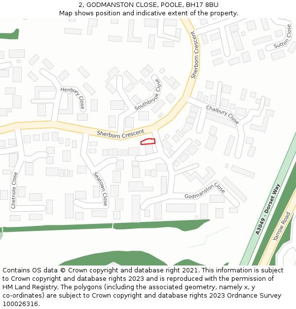 2, GODMANSTON CLOSE, POOLE, BH17 8BU: Location map and indicative extent of plot