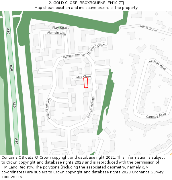 2, GOLD CLOSE, BROXBOURNE, EN10 7TJ: Location map and indicative extent of plot