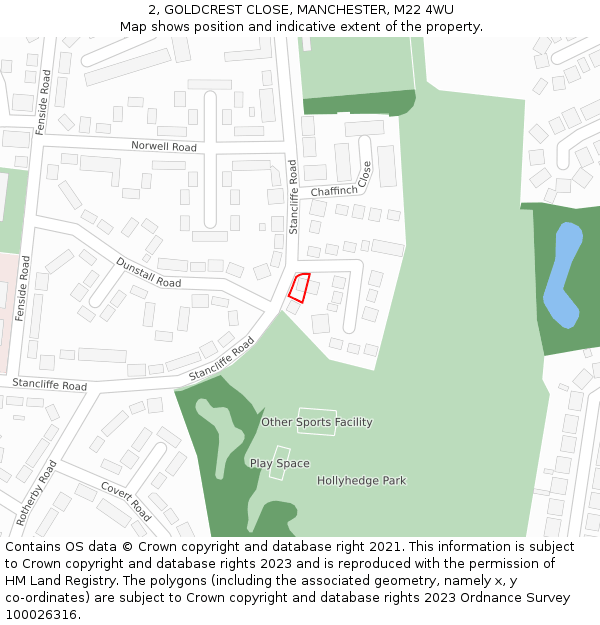 2, GOLDCREST CLOSE, MANCHESTER, M22 4WU: Location map and indicative extent of plot