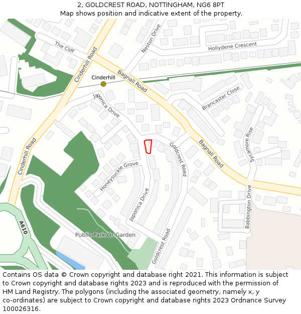 2, GOLDCREST ROAD, NOTTINGHAM, NG6 8PT: Location map and indicative extent of plot