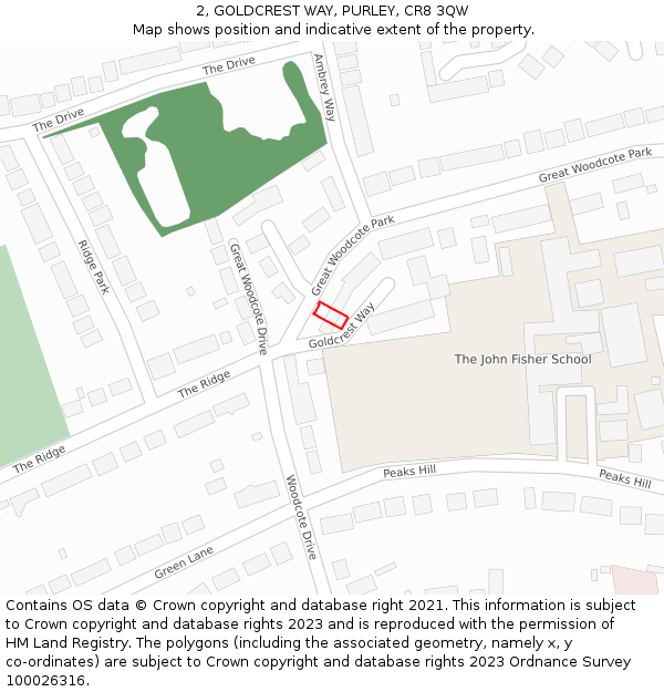 2, GOLDCREST WAY, PURLEY, CR8 3QW: Location map and indicative extent of plot