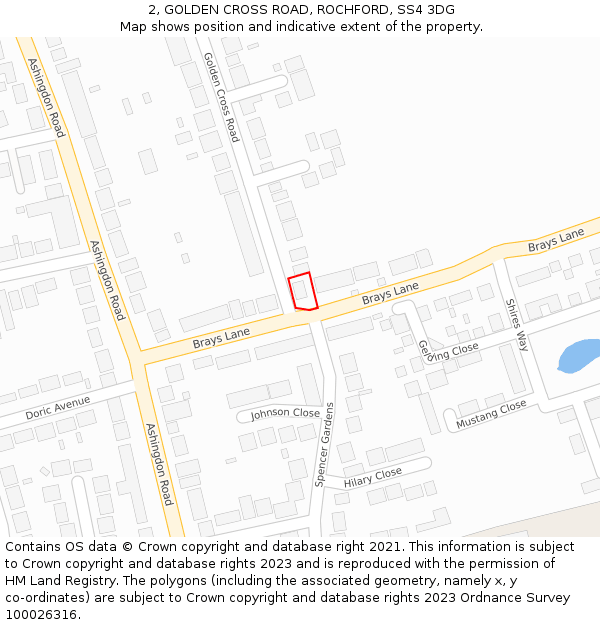 2, GOLDEN CROSS ROAD, ROCHFORD, SS4 3DG: Location map and indicative extent of plot