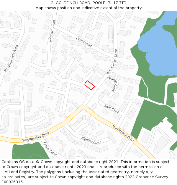 2, GOLDFINCH ROAD, POOLE, BH17 7TD: Location map and indicative extent of plot