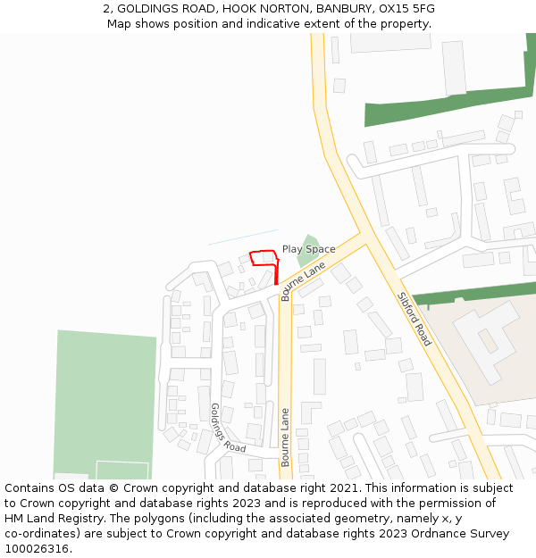 2, GOLDINGS ROAD, HOOK NORTON, BANBURY, OX15 5FG: Location map and indicative extent of plot