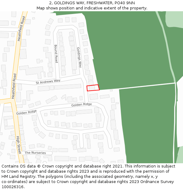 2, GOLDINGS WAY, FRESHWATER, PO40 9NN: Location map and indicative extent of plot