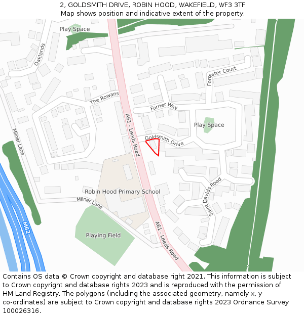 2, GOLDSMITH DRIVE, ROBIN HOOD, WAKEFIELD, WF3 3TF: Location map and indicative extent of plot