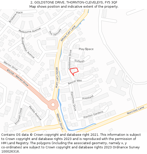2, GOLDSTONE DRIVE, THORNTON-CLEVELEYS, FY5 3QF: Location map and indicative extent of plot