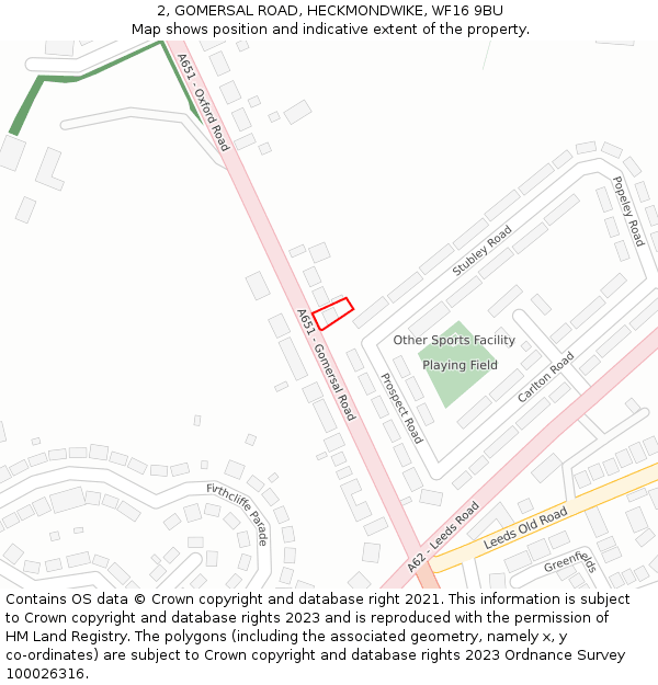 2, GOMERSAL ROAD, HECKMONDWIKE, WF16 9BU: Location map and indicative extent of plot