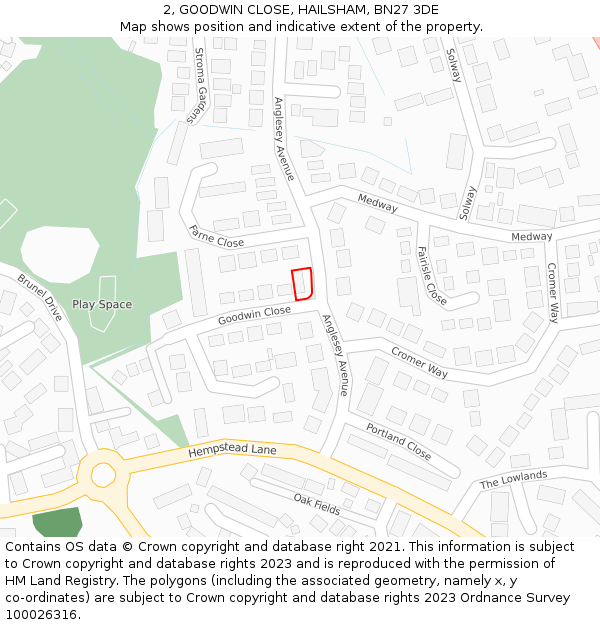 2, GOODWIN CLOSE, HAILSHAM, BN27 3DE: Location map and indicative extent of plot