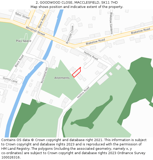 2, GOODWOOD CLOSE, MACCLESFIELD, SK11 7HD: Location map and indicative extent of plot