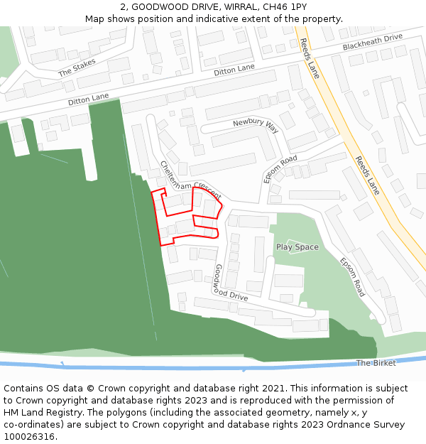 2, GOODWOOD DRIVE, WIRRAL, CH46 1PY: Location map and indicative extent of plot