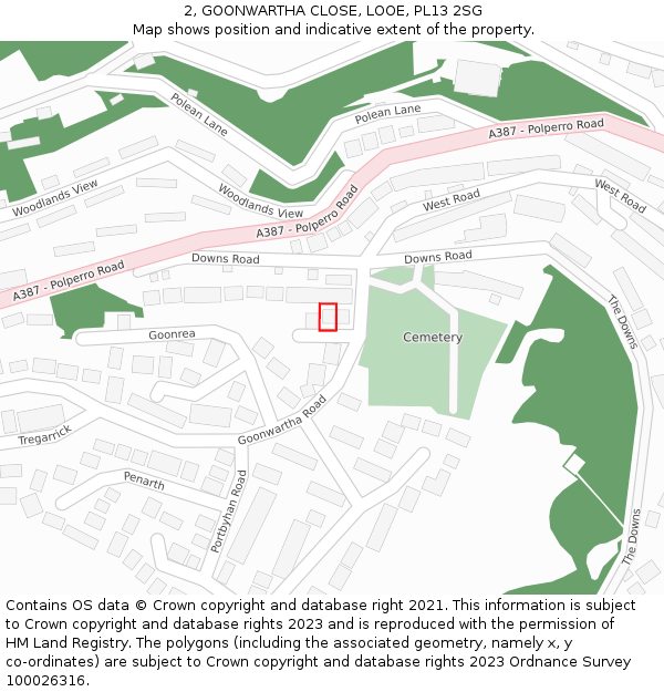 2, GOONWARTHA CLOSE, LOOE, PL13 2SG: Location map and indicative extent of plot