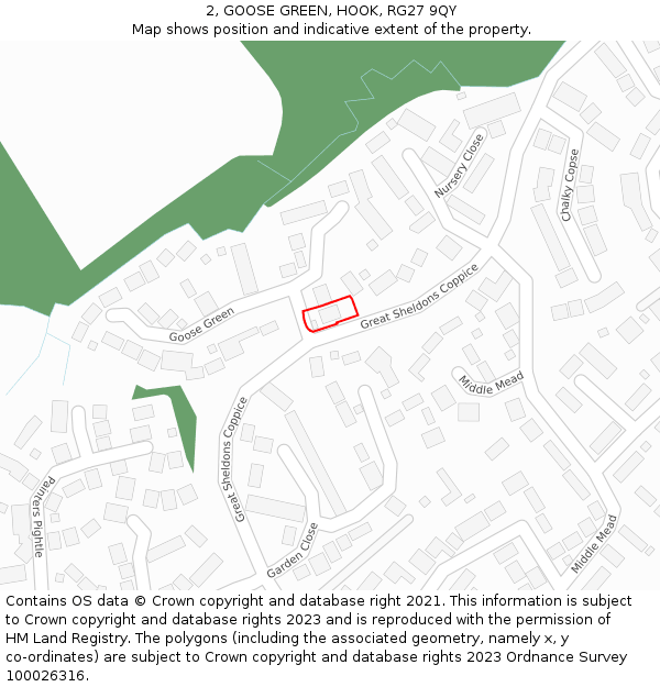 2, GOOSE GREEN, HOOK, RG27 9QY: Location map and indicative extent of plot