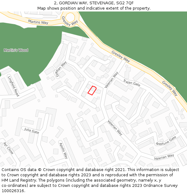 2, GORDIAN WAY, STEVENAGE, SG2 7QF: Location map and indicative extent of plot