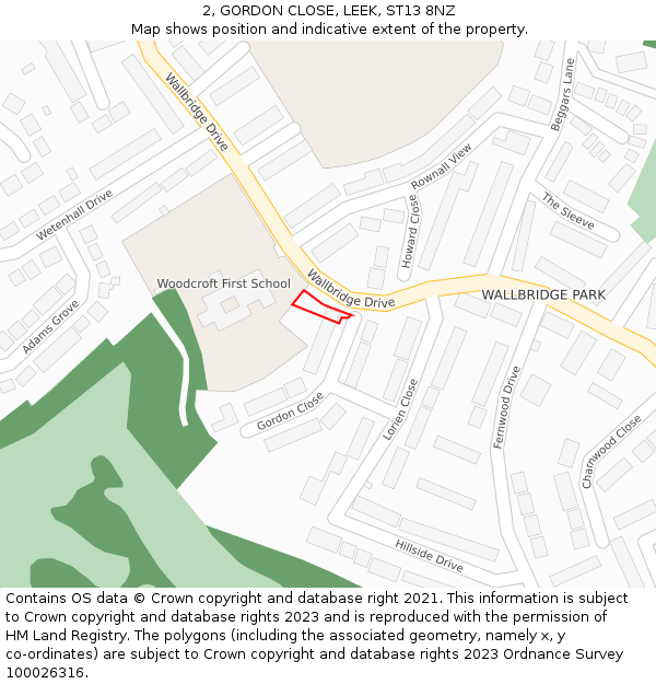 2, GORDON CLOSE, LEEK, ST13 8NZ: Location map and indicative extent of plot