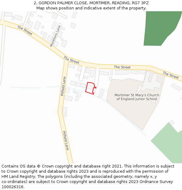 2, GORDON PALMER CLOSE, MORTIMER, READING, RG7 3PZ: Location map and indicative extent of plot