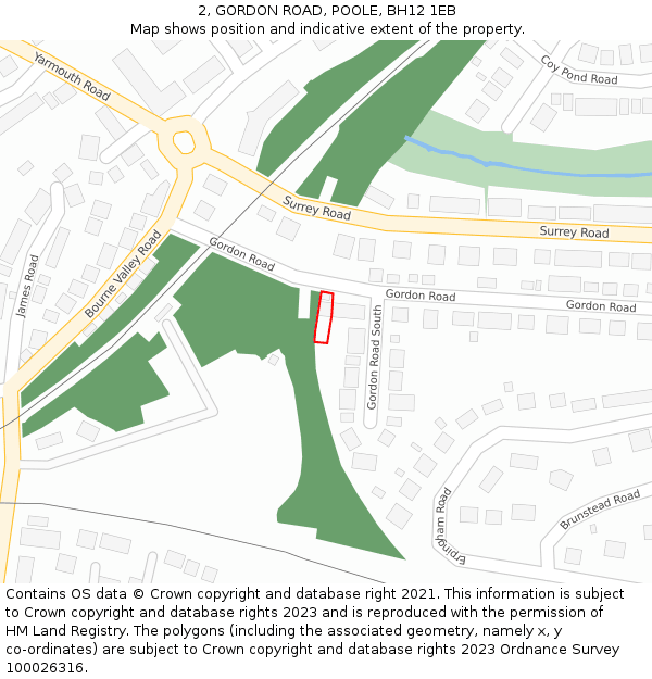 2, GORDON ROAD, POOLE, BH12 1EB: Location map and indicative extent of plot
