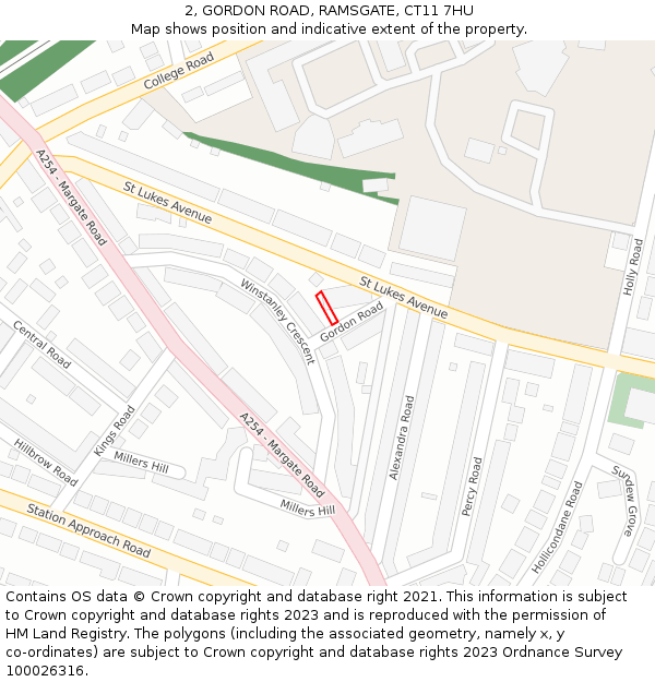 2, GORDON ROAD, RAMSGATE, CT11 7HU: Location map and indicative extent of plot