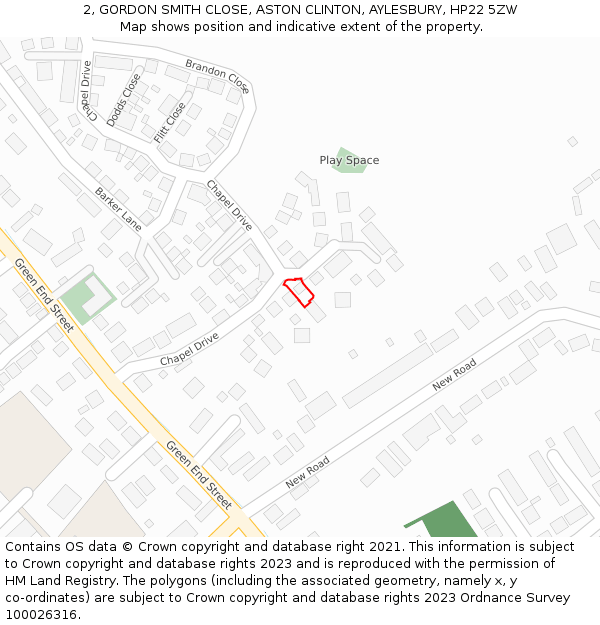 2, GORDON SMITH CLOSE, ASTON CLINTON, AYLESBURY, HP22 5ZW: Location map and indicative extent of plot