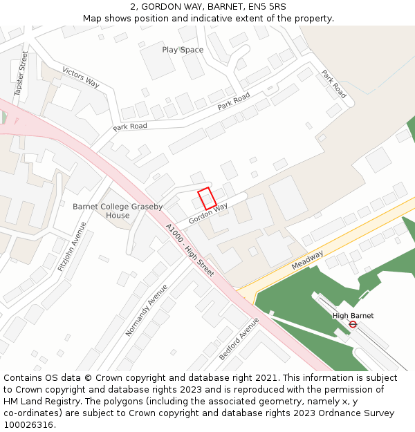 2, GORDON WAY, BARNET, EN5 5RS: Location map and indicative extent of plot