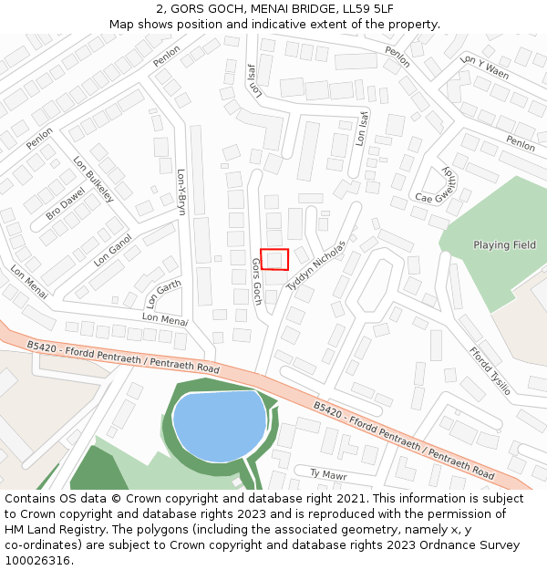 2, GORS GOCH, MENAI BRIDGE, LL59 5LF: Location map and indicative extent of plot
