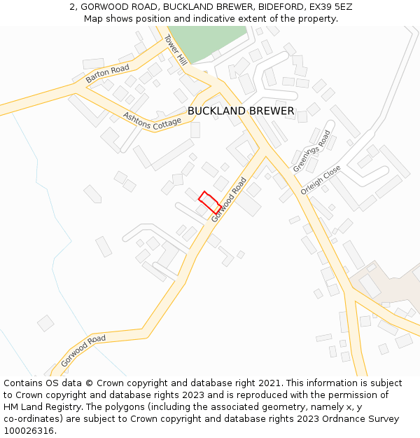 2, GORWOOD ROAD, BUCKLAND BREWER, BIDEFORD, EX39 5EZ: Location map and indicative extent of plot