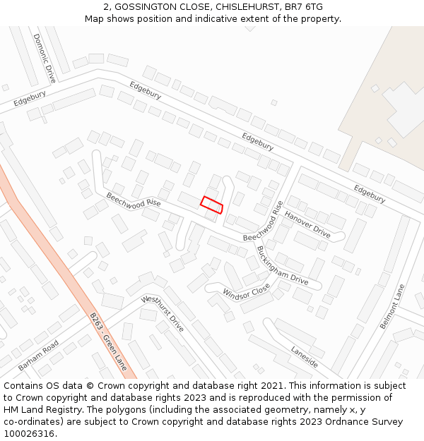 2, GOSSINGTON CLOSE, CHISLEHURST, BR7 6TG: Location map and indicative extent of plot