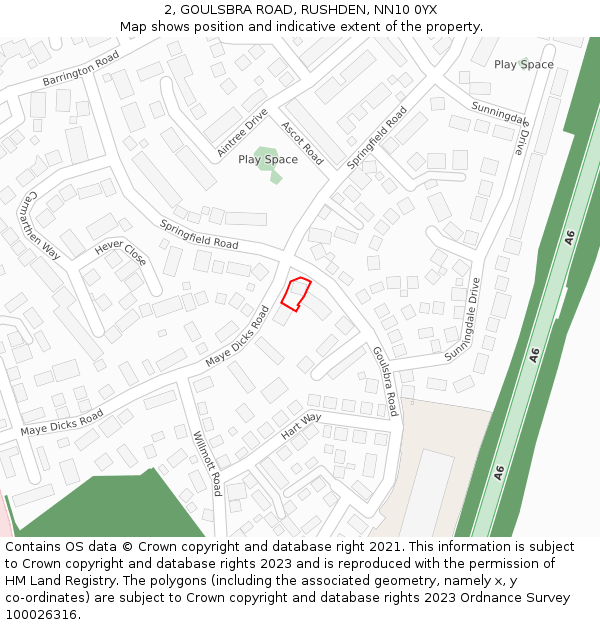 2, GOULSBRA ROAD, RUSHDEN, NN10 0YX: Location map and indicative extent of plot