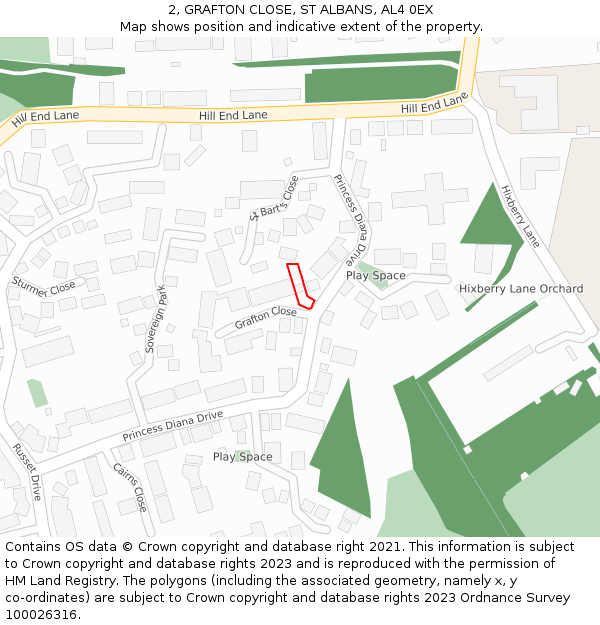 2, GRAFTON CLOSE, ST ALBANS, AL4 0EX: Location map and indicative extent of plot