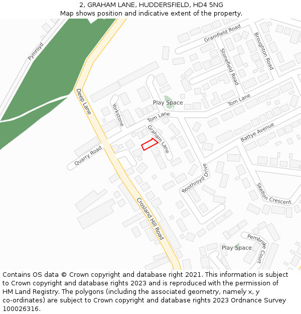 2, GRAHAM LANE, HUDDERSFIELD, HD4 5NG: Location map and indicative extent of plot