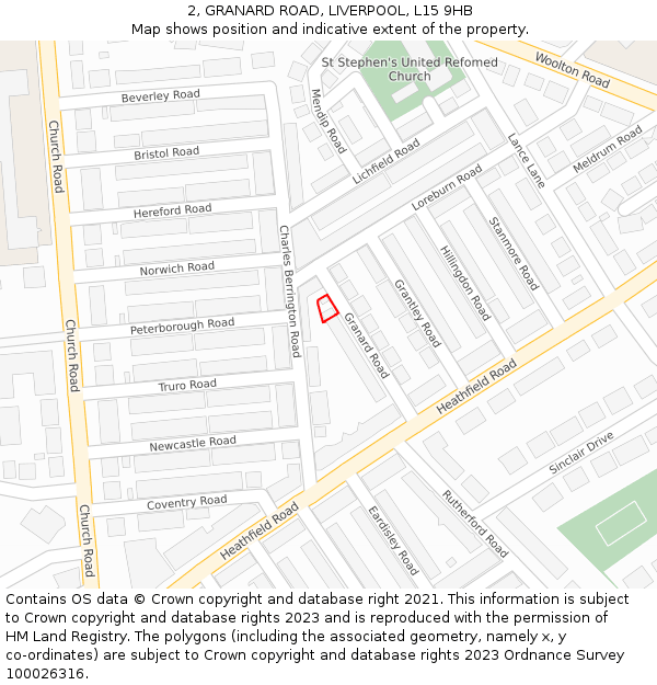 2, GRANARD ROAD, LIVERPOOL, L15 9HB: Location map and indicative extent of plot