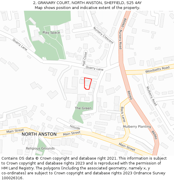 2, GRANARY COURT, NORTH ANSTON, SHEFFIELD, S25 4AY: Location map and indicative extent of plot