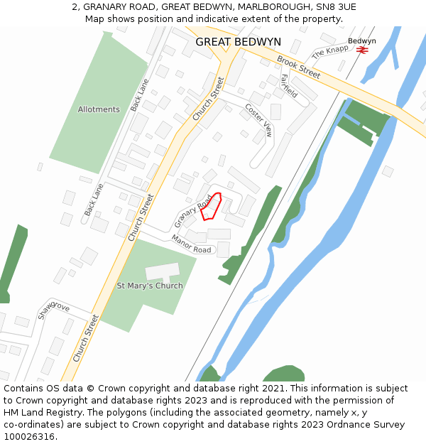 2, GRANARY ROAD, GREAT BEDWYN, MARLBOROUGH, SN8 3UE: Location map and indicative extent of plot