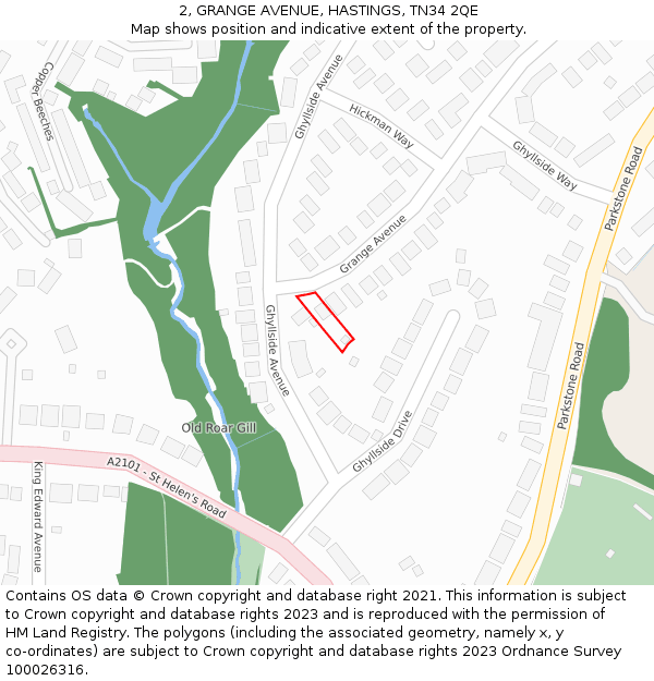 2, GRANGE AVENUE, HASTINGS, TN34 2QE: Location map and indicative extent of plot