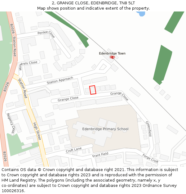 2, GRANGE CLOSE, EDENBRIDGE, TN8 5LT: Location map and indicative extent of plot