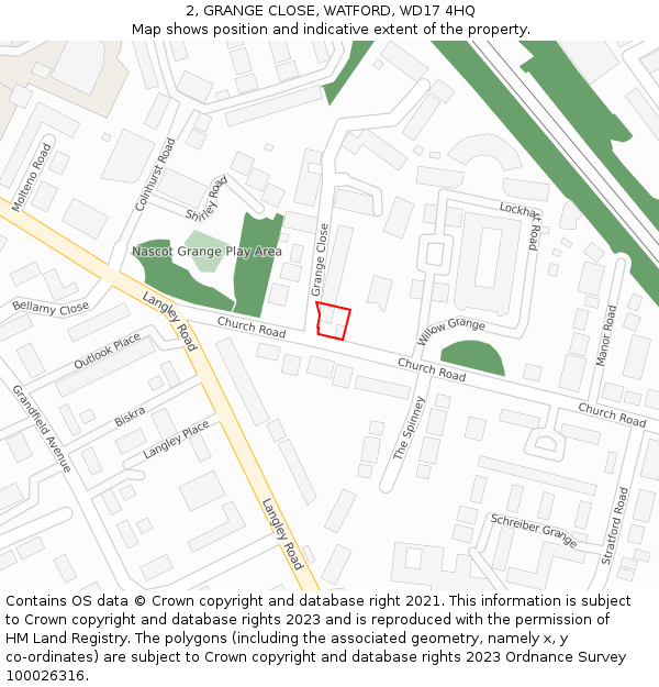2, GRANGE CLOSE, WATFORD, WD17 4HQ: Location map and indicative extent of plot