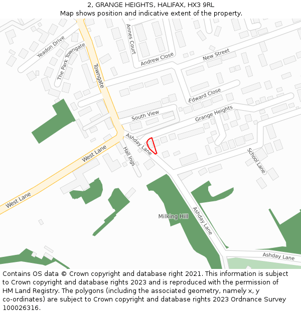 2, GRANGE HEIGHTS, HALIFAX, HX3 9RL: Location map and indicative extent of plot