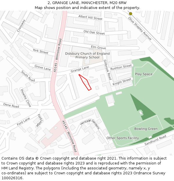 2, GRANGE LANE, MANCHESTER, M20 6RW: Location map and indicative extent of plot