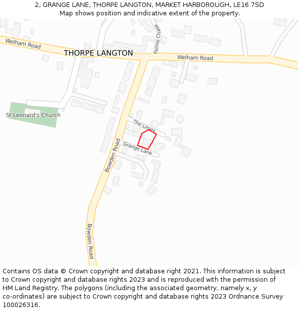 2, GRANGE LANE, THORPE LANGTON, MARKET HARBOROUGH, LE16 7SD: Location map and indicative extent of plot