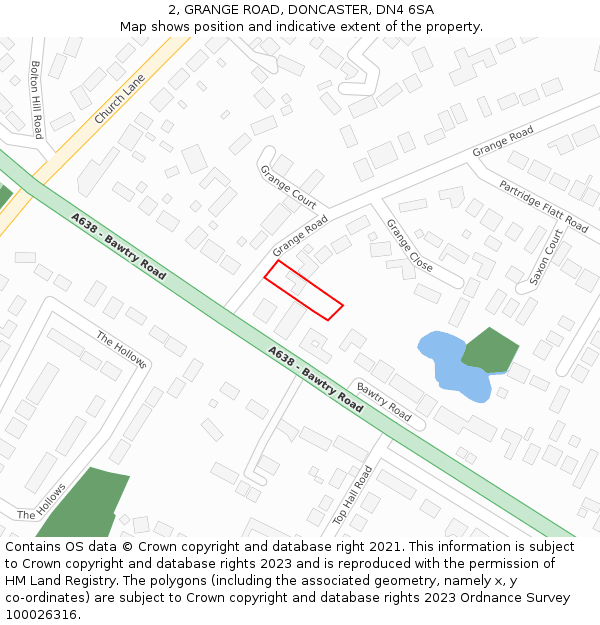 2, GRANGE ROAD, DONCASTER, DN4 6SA: Location map and indicative extent of plot