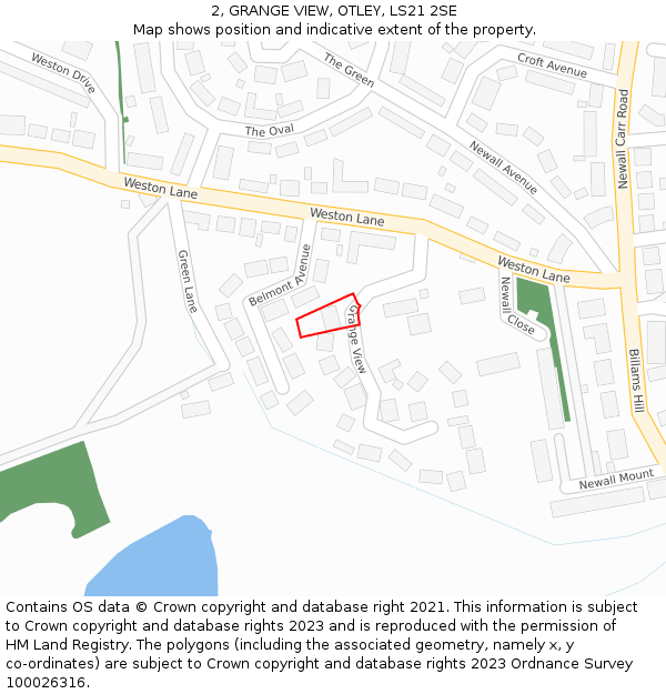 2, GRANGE VIEW, OTLEY, LS21 2SE: Location map and indicative extent of plot