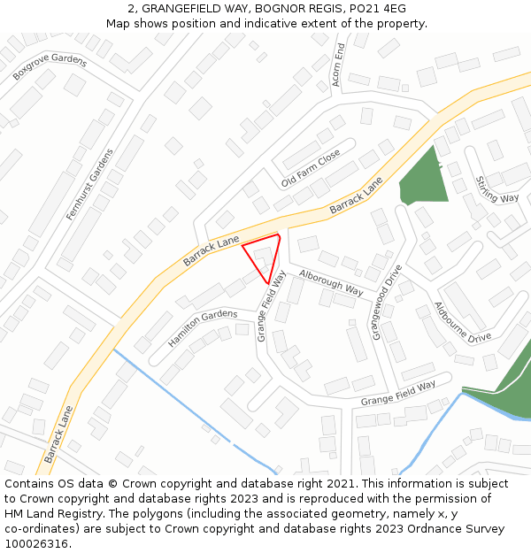 2, GRANGEFIELD WAY, BOGNOR REGIS, PO21 4EG: Location map and indicative extent of plot