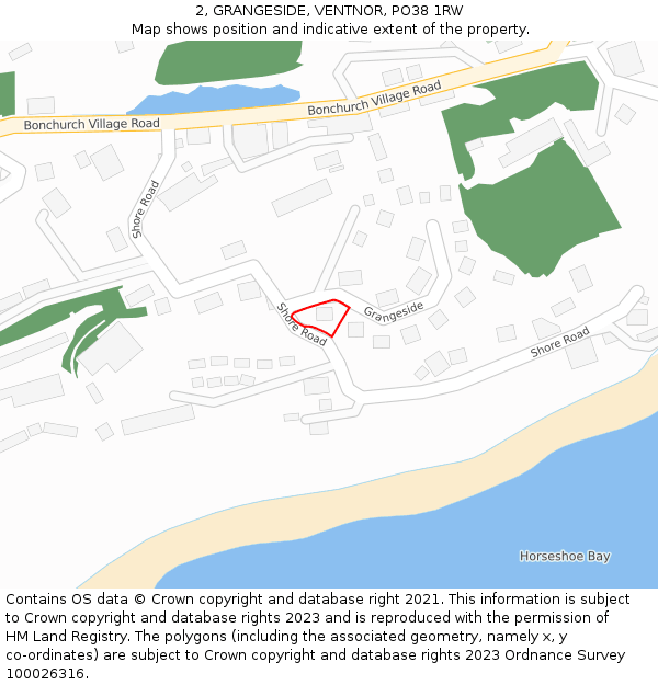 2, GRANGESIDE, VENTNOR, PO38 1RW: Location map and indicative extent of plot