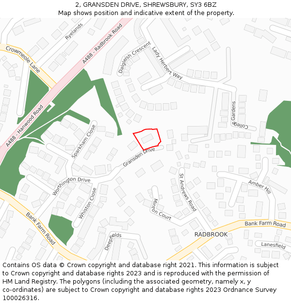 2, GRANSDEN DRIVE, SHREWSBURY, SY3 6BZ: Location map and indicative extent of plot