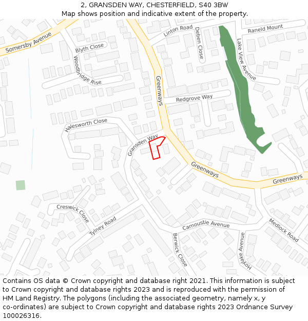 2, GRANSDEN WAY, CHESTERFIELD, S40 3BW: Location map and indicative extent of plot