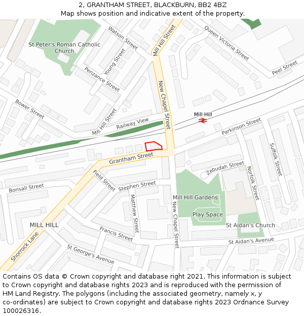 2, GRANTHAM STREET, BLACKBURN, BB2 4BZ: Location map and indicative extent of plot