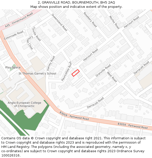 2, GRANVILLE ROAD, BOURNEMOUTH, BH5 2AQ: Location map and indicative extent of plot